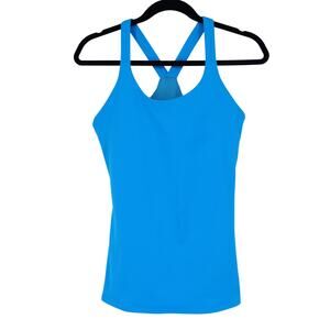 ATHLETA Signature Y Back Tank Top Sky Blue with Built in Bra Active Women's M